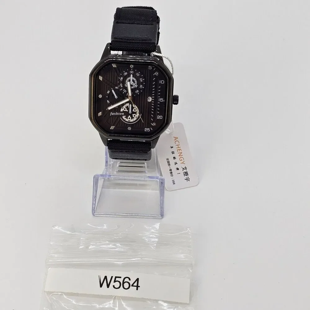 Men's 42MM Minimalist Watch Black‎ Case Black Dial Date Black Canvas Band Straps
